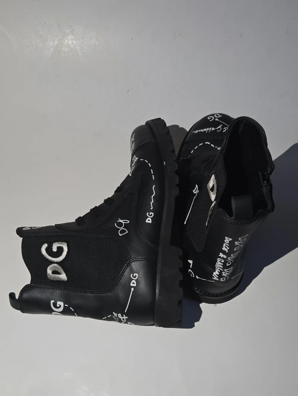 Dolce & Gabbana Kids Leather Graffiti Combat Boots EU 34 US 2.5Y 3Y Black